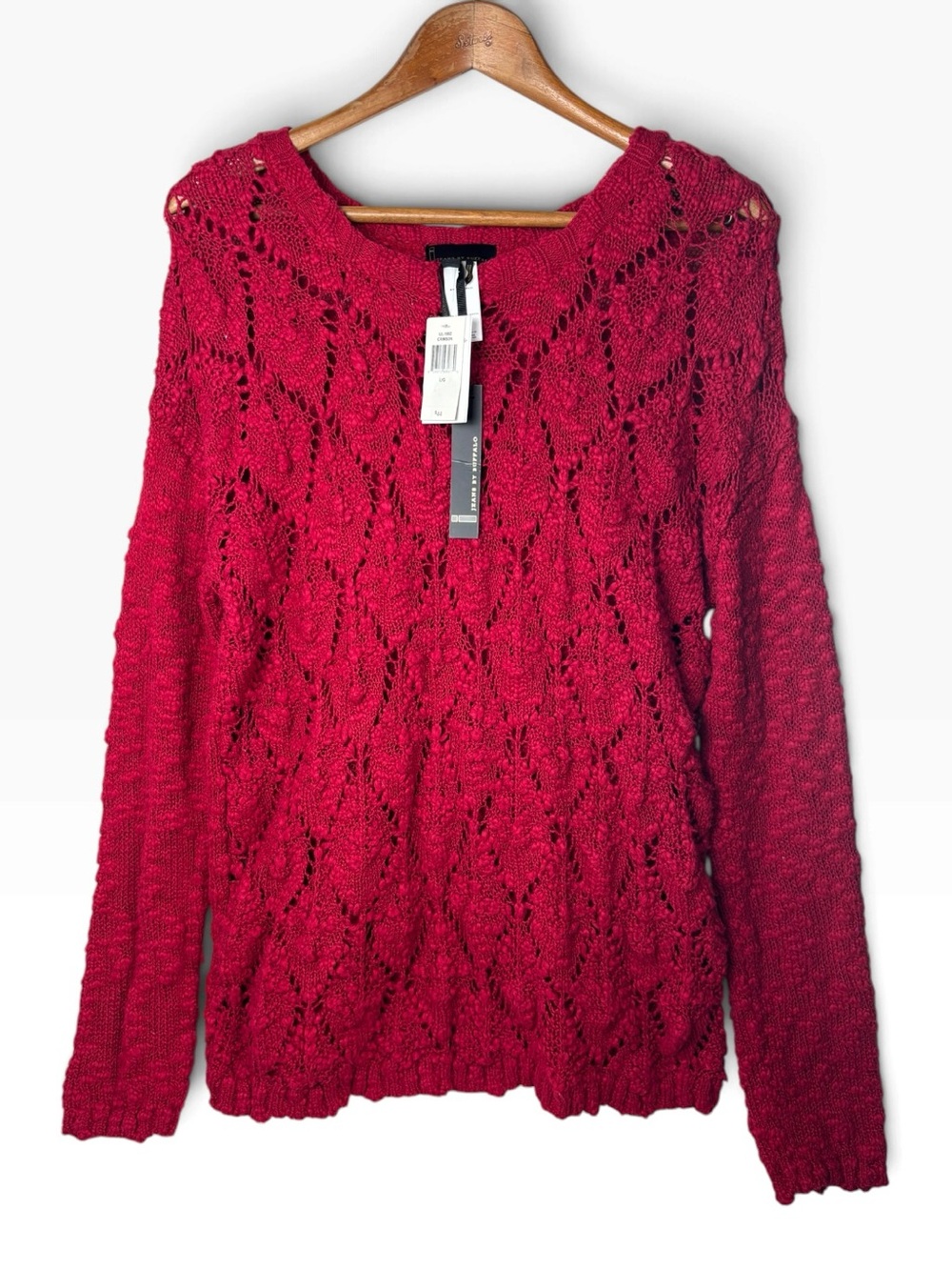 NWT i Jeans Buffalo David Bitton Red Scoop Neck Sweater Open Knit Womens Size L